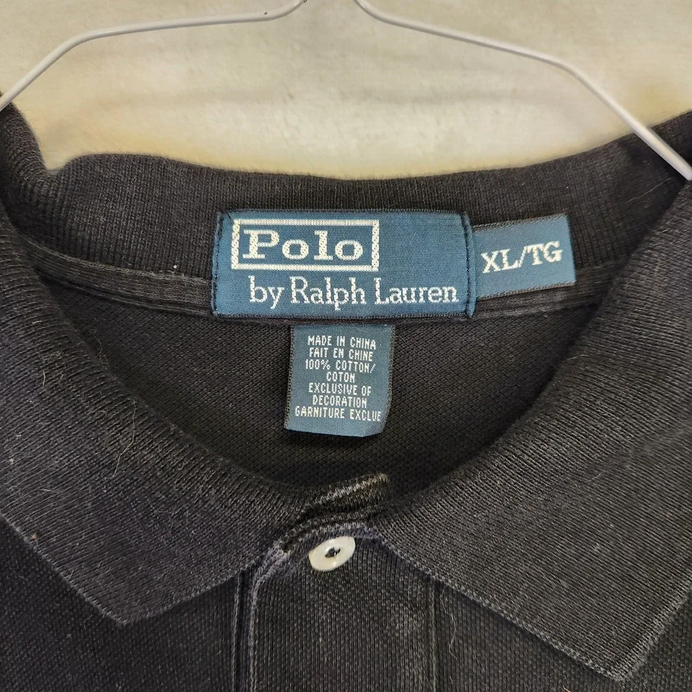 Polo Ralph Lauren Mens XL Black Pique Cotton Short Sleeve Polo Shirt Purple Pony